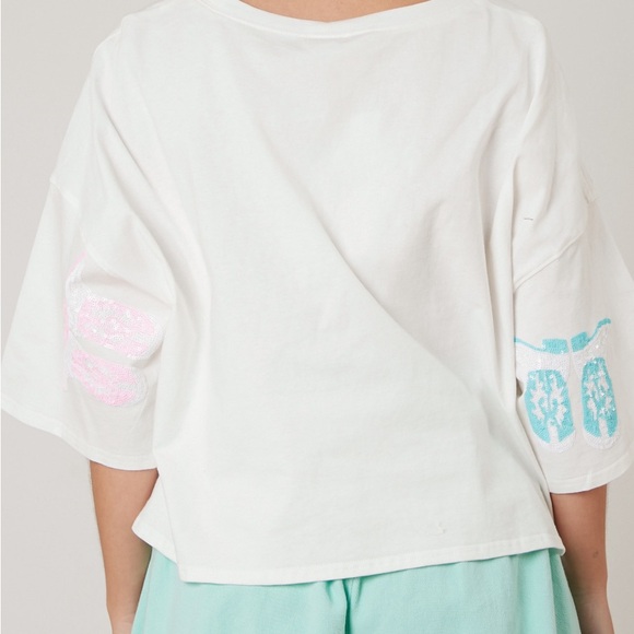 🤠Oversized crop giddy up and boot scoot tee sequin boots pink turquoise cowgirl - Picture 4 of 6